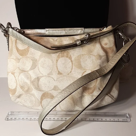 SALE! Coach Kristin Hobo Signature Beige & Silver Sequined Shoulder Bag - Picture 7 of 16